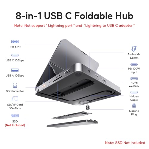 Image of Vertical USB C Docking Station, MacBook Docking Station with M.2 NVMe SSD Case, 4K and 60 Hz, 2 x USB C10 Gbps, USB C Dock Compatible for MacBook Pro /Air, Samsung, Surface, Dell, HP