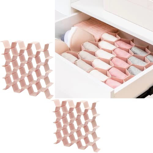 Underwear Sock organizer, Honeycomb Drawer Organizer Divider for Clothing, DIY Plastic Adjustable Grid Dresser Drawer Organizers for Baby Cloth,Belts, Ties, Clothing, Makeup (2PINK)