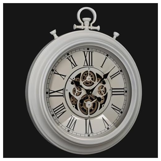 Original Moving Gear Large Wall Clock 18 * 21": Vintage Industrial Pocket Watch Steampunk Rustic Farmhouse Decor for Living Room, Office, and Bar. Battery-Operated and Oversized. (White)