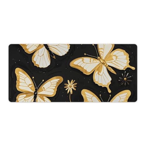 Tapis de souris de jeu 40x90cm en caoutchouc noir et motifs papillons