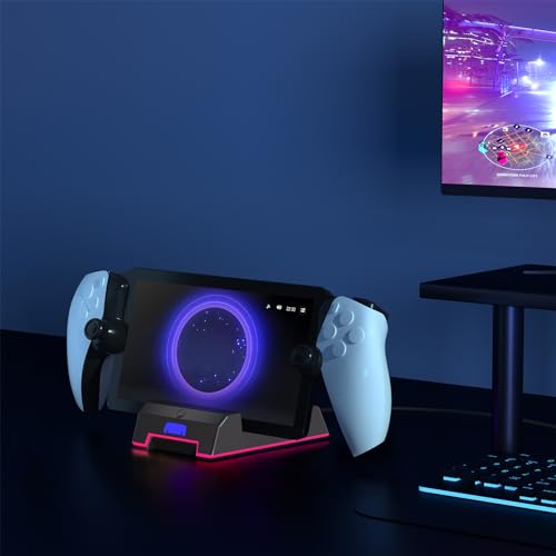 Base de carregamento portátil para PS Portal controlador remoto, com luzes RGB, cabo Type-C e indica