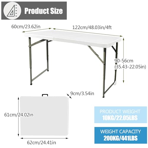 Table pliante portable polyéthylène 1,36 m réglable extérieur intérieur - 3