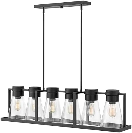 Hinkley Refinery Six Light Linear Chandelier, Black w/Clear Glass