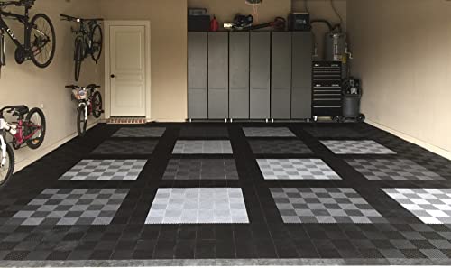 Racedeck Free-Flow Open Rib Self-Draining Design, Durable Copolymer Plastic Interlocking Modular Garage Flooring Tile (48 Pack), Black #TOP4