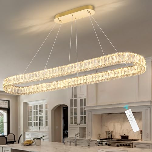 HAIXIANG Crystal 59 Inch Long Chandelier Modern Dimmable LED Chandeliers for Dining Table Pendant Lights Rectangular Glam Lighting Fixtures for Dining Room Kitchen Island Gold by HAIXIANG - Image 9
