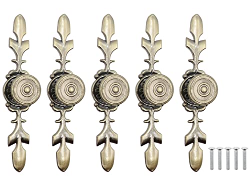 Lby 5Pcs Cabinet Knobs Pulls Handles, Vintage Style Door Knob Back Plate Pull Handle, With Screws, Wardrobe Door Furniture Pulls (Dia. 22Mm/.87'') Zinc Alloy Green Bronze #TOP23