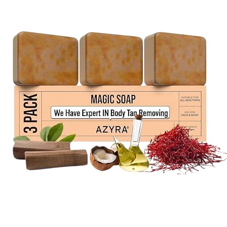 Ghar Magic Soap Tan Removal Pack Of 3 | Chandan & Kesar Bath Soap | Handmade Soaps For Glowing | De-tan Remover Skin Brightening For Men & Women (100g (Pack Of 3))