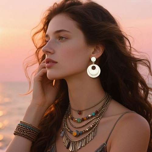 Image of Raffia Hoop Earrings for Women - Boho Straw Wiker Dangle Drop Earrings for Summer Beach, Bohemian Trendy Rattan Jewelry
