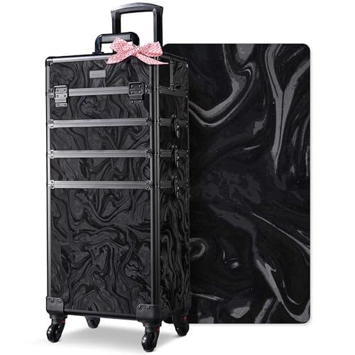 BYOOTIQUE Rolling Makeup Train Case on Wheels 4in1 Cosmetology Profesional Travel Cosmetic Bag Lockable Organizer Box for Hairstylist Artist Nail Beauty Salon Barber CoyoteButtes Shadows