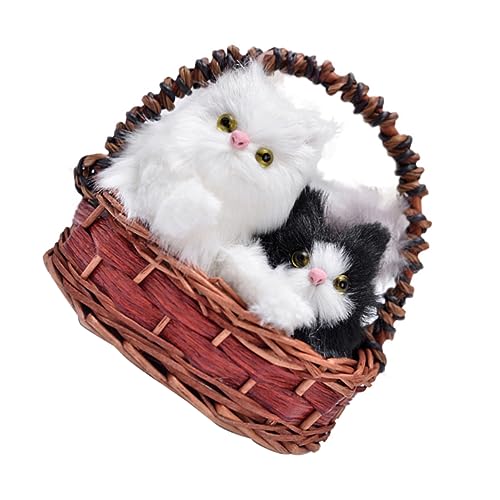 Beaupretty 2 Pçs Casa Ornamentos Gato Boneca Cesta Simulação Gato Na Cesta Gatinho De Pelúcia Figura
