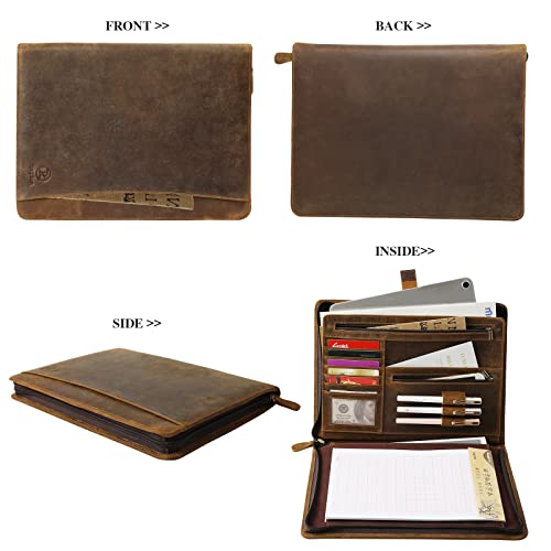 ringsun genuine leather portfolio with zipper for men women padfolio business resume a4pad folder organizer brown rs01