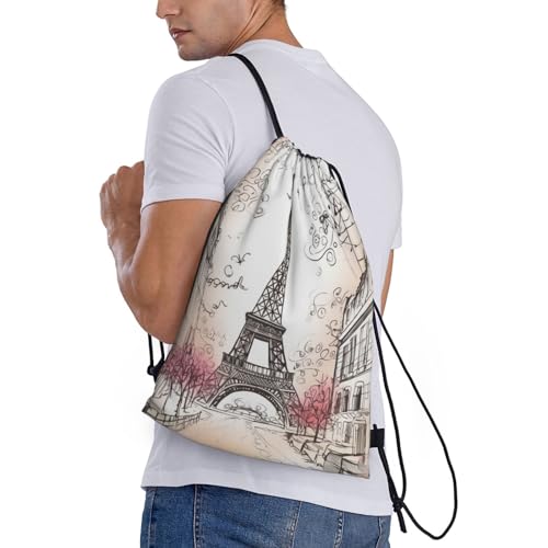 French Paris Tour Eiffel Tower Drawstring Backpack for Men Gym Bag String Bag Waterproof Drawstring Bag for Women Swim Bag Medium3