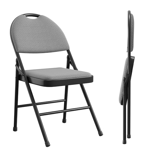 GarveeHome 4 Pack Folding Chairs, Outdoor & Indoor Event Portable Metal Folding Chairs with Cushion, Fabric Dining Chair Set with Padded Cushion and B