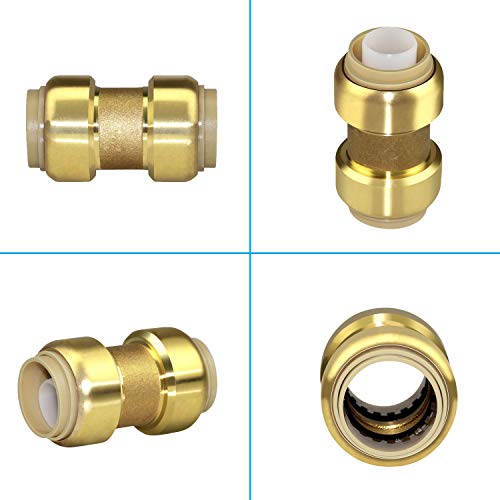 (5-Pack) 3/4-Inch Push-to-Connect Plumbing Fittings, Pushfit Straight Coupling Pipe Fitting with 3/4\" Disconnect Clip, Brass Pushfit Fittings Plumbing Pipe Connector for PEX tubing, Copper, CPVC
