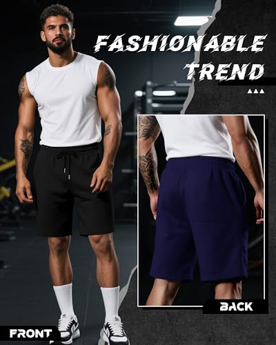 Riyiper 3 Pack Men's Bermuda Athletic Shorts Cotton Casual High Waist Shorts with Pockets Drawstring Knee Length Shorts4