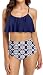 Angerella Swimsuits For Women Ruffled Top Swimwear High Waisted Bikini,US 10-12=Tag Size 2XL,Navy