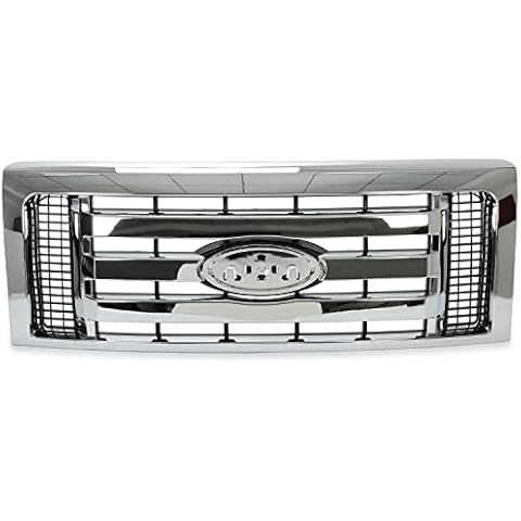Kojem Silver Grille Compatible With 2009-2014 Ford F-150 XL Model Bumper Grille Assembly Cover Guard Chrome Shell w/Black Insert 9L3Z8200D FO1200511 Cover