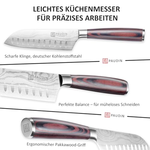 PAUDIN Santokumesser 13 cm, Ultrascharfes Küchenmesser aus Hochkohlenstoff-Edelstahl, Ergonomisch&Vielseitig für Fleisch, Gemüse&Obst, Ideal für Hobbyköche&Profis, Nachhaltig mit lebenslanger Garantie 3