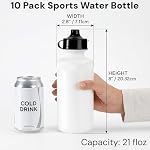 SOUJOY 10 Pack Sports Water Bottle, 21oz Plastic Squeeze Bottle with Easy Open Push/Pull Cap, BPA Free Reusable Team Water Bottle for Fitness, Gifts