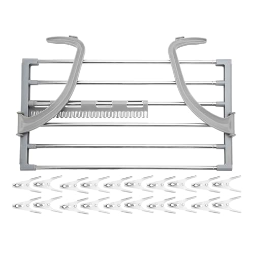 Miniatura 5 de Jata Hogar Hten2402 - Tendedero Extensible Para Balcón Y Radiador, 6 M De Tendido, Acero Inoxidable, Plegable, Con 20 Pinzas Y Clips Para Calcetines