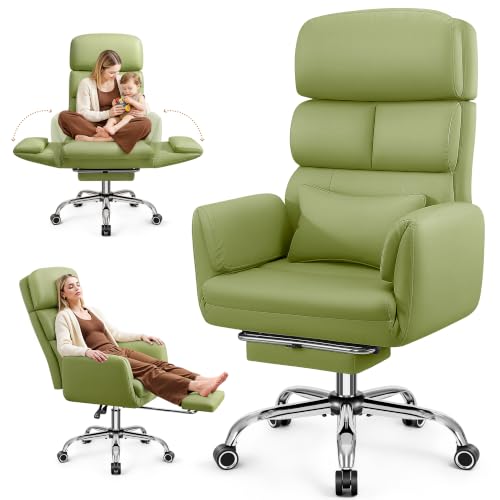 Image of Big and Tall Office Chair 500LBS, Ergonomic High Back Leather Executive Chair, Reclining Swivel with Adjustable Armrests Lumbar Support Footrest,Cross Legged, Green