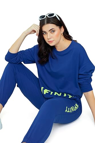 Image of ZEYO Women Cotton Track Suit Typography Printed Crop Top Co-ords Set