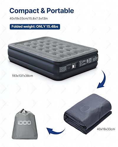 Idoo Air Mattress, Full Size Inflatable Mattress With Built In Pump, Quick Self-Inflation/Deflation Airbed, Luxurious Blow Up Bed For Home Camping Travel, Portable Air Bed, Colchon Inflable, 18In #TOP7