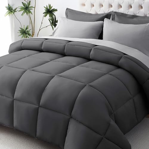 JOLLYVOGUE Queen Comforter Set, Ultra-Soft Bed in a Bag Queen Size 7 Pieces, Oeko-TEX Certified Bedding Set with Down Alternative Comforter, Sheets, Pillowcases & Shams, Dark & Light Grey