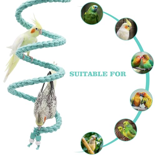 Image of Bird Cage Accessories, Hanging Spiral Bird Rope Perch with Metal Hook, Bird Perch for Budgie, Lovebird, Parakeet, Cockatiel, Conure, Quaker, Caique, Small to Medium Birds
