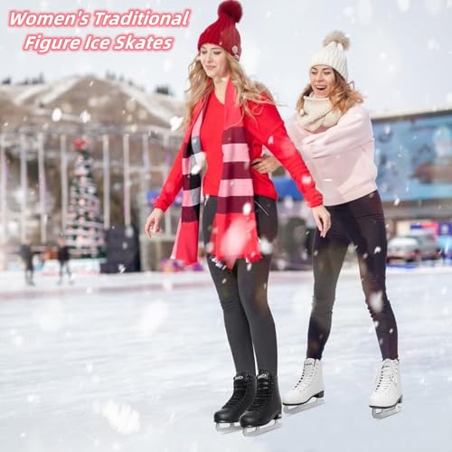 BASYNOL Nattork Womens Figure Ice Skates,Recreational Ice Skates with Stainless Steel Blade,Lace Up Adult Figure Skate Ice Hockey Skates for Outdoor,Figure Ice Skate Shoes for Youth and Adult