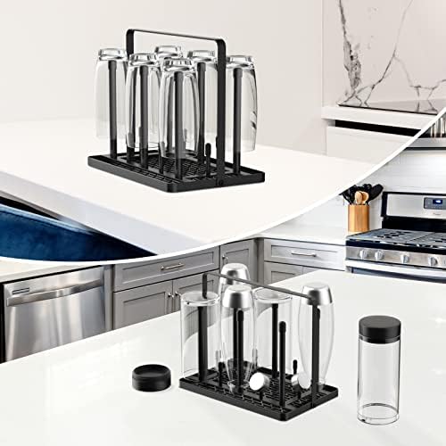 Rainsworth Bottle Holder Compatible with SodaStream Duo and Common Water Bottles, 6 Stainless Steel Drip Holders, Drainer Rack Including Silicone Protective Glove, Drying Mat and Lid Holder
