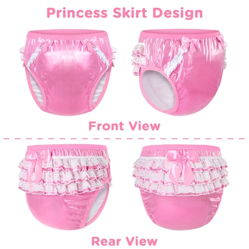 Image of Littleforbig Comfortable Washable Reusable Ruffled Lace Bow Pretty Shiny Glitter Waterproof Adult Training Pants