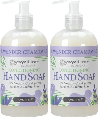 Image of Ginger Lily Farms Botanicals Conditioning Liquid Hand Soap Refill, 100% Vegan & Cruelty-Free, Lavender Chamomile Scent, 12 Fl Oz (Pack of 2)