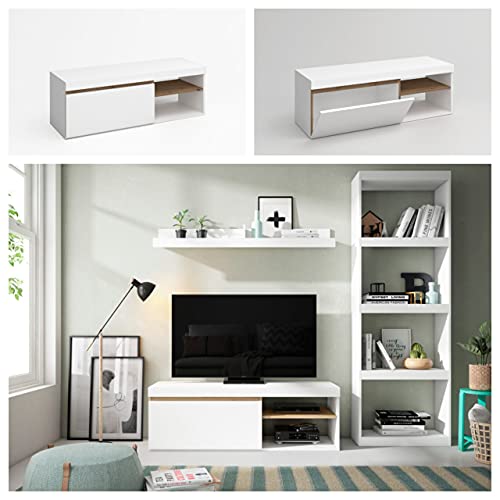 Fabrikit Mesa de TV, Blanco Mate y Naturale, Mediano Cover