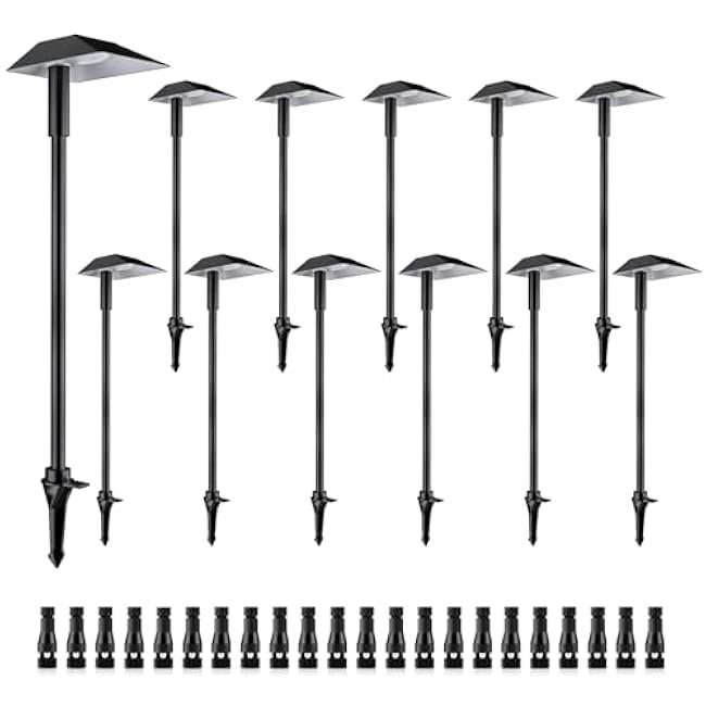 5W Low Voltage Landscape Pathway Lights with Connectors,12-24V Outdoor Path Lights, 3000K Wired Landscape Lights for Yard Garden Walkway, IP66 Waterproof¨×12Pack¨Ø