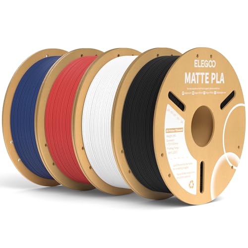 ELEGOO Matte PLA Filament Matte Schwarz Weiß Rubinrot Marineblau 4KG, 1.75mm 3D Drucker Filament Maßgenauigkeit +/- 0.02mm, 4 Stück 1kg Kartonspule (2.2lbs) für die Meisten 3D Printer