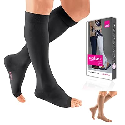 mediven Plus for Women & Men, 20-30 mmHg Knee High Compression Socks with Silicone Top Band, Open Toe Leg Circulation, Opaque Leg Support Compression Coverage, VI, Standard, Black