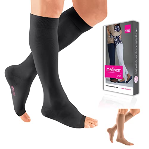 Image of mediven Plus for Men & Women, 20-30 mmHg - Open Toe, Knee High Compression Socks, Extra Wide V, Black