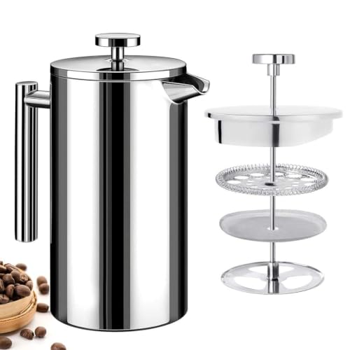 Image of 600 ML French Press Coffee Maker Double Insulated 304 Stainless Steel Coffee Maker with 4 Level Premium Filtration System Rust-Free Dishwasher Safe