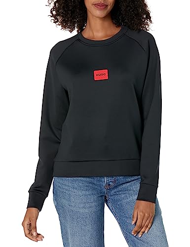 HUGO Women's Woven Logo Jersey Sweatshirt, Black Soil, Large
