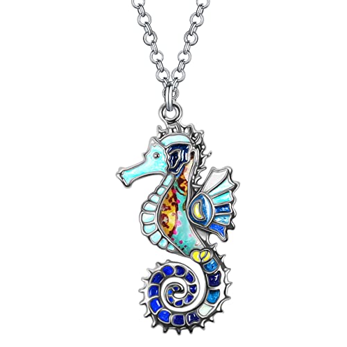 DALANE Enamel Alloy Novelty Hippocampus Necklace Seahorse Pendant Ocean Jewelry Gifts for Women Charms (Blue)