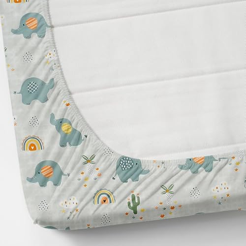 Image of RD FABS Glace Cotton Wrinkle Free Soft Hypoallergenic Elastic Fitted Cartoon Printed Bedsheets for Kids with 2 Pillow(Size,78 x 72 Inches(Fits up to 8 Inch),Grey Elephant),Double Bed,300 TC