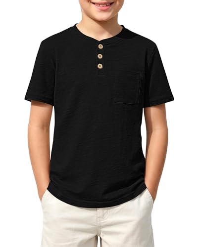 Jungen T-Shirt für Baumwolle Sommer Kurzarm mit Knopfleiste und Brusttasche einfarbig lässig für täglich