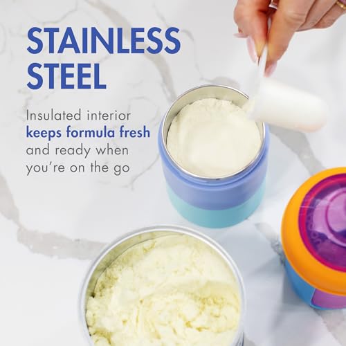 Boon Triful Baby Formula Dispenser On The Go - Insulated Stainless Steel Formula Containers with Stacking Design - Baby Bottle-Feeding Supplies for Travel, Camping, 8 oz, Blue