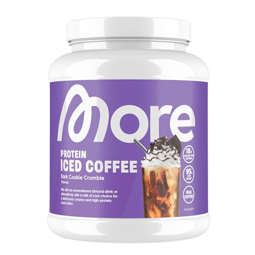 MORE Protein Iced Coffee, 500g, Dark Cookie Crumble, Eiskaffee mit wertvollen Proteinen, wenig Zucker und Fett - made in Germany