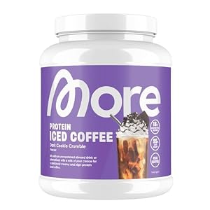 MORE Protein Iced Coffee, 500g, Dark Cookie Crumble, Eiskaffee mit wertvollen Proteinen, wenig Zucker und Fett – made in Germany