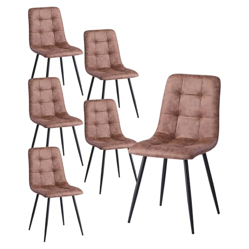 HJhomeheart Juego de 6 Sillas de Comedor Modernas, Tapizadas en Cuero Impermeable, sin Brazos y con Patas de Metal, Ideales para Dormitorios y Salas de Estar, Color Marrón Claro   KJ