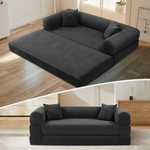 KBQ 3-Seat Convertible Sleeper Sofa Bed with 2 Pillows,...