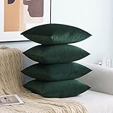 MIULEE Pack of 4 Velvet Cushion Covers Soft Decorative Square Throw Pillowcases with Invisible Zipper for Living Room Bedroom Sofa Couch Office Home 45x45 cm 18x18 Inch Dark Green