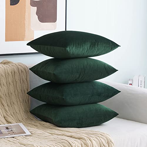 MIULEE Samt Kissenbezug 45x45 cm Kissenhülle Dunkelgrün 4er Set Sofakissen Samtkissen Dekorative Dekokissen Couchkissen Zierkissen Bezug Sofakissenbezug für Wohnzimmer Schlafzimmer Büro